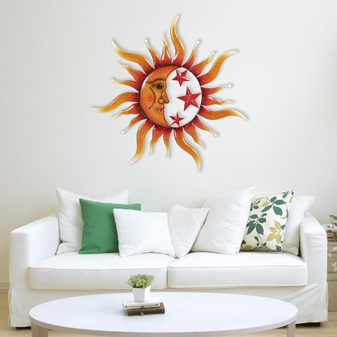 TICKCACY Metal Sun Wall Art Decor, 30.5” Large Sun And Moon Sculpture for Indoor Outdoor, Moon And Sun Wall Hanging Decor for Living Room Farmhouse Yard Garden Patio