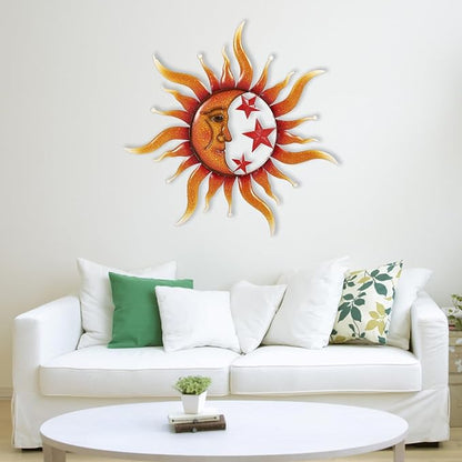TICKCACY Metal Sun Wall Art Decor, 30.5” Large Sun And Moon Sculpture for Indoor Outdoor, Moon And Sun Wall Hanging Decor for Living Room Farmhouse Yard Garden Patio