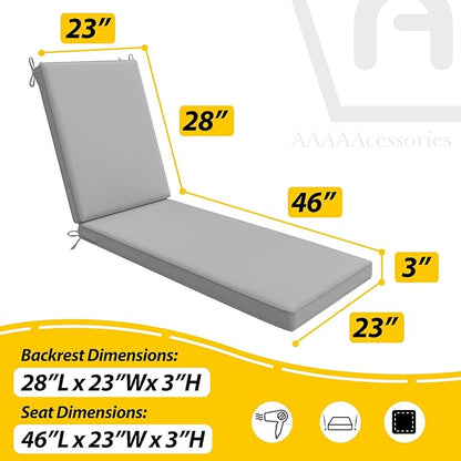 AAAAAcessories Outdoor Chaise Lounge Cushions, Waterproof, Fade-Resistant Patio Furniture Replacement Cushions, 74" x 23" x 3", Set of 2, Gray