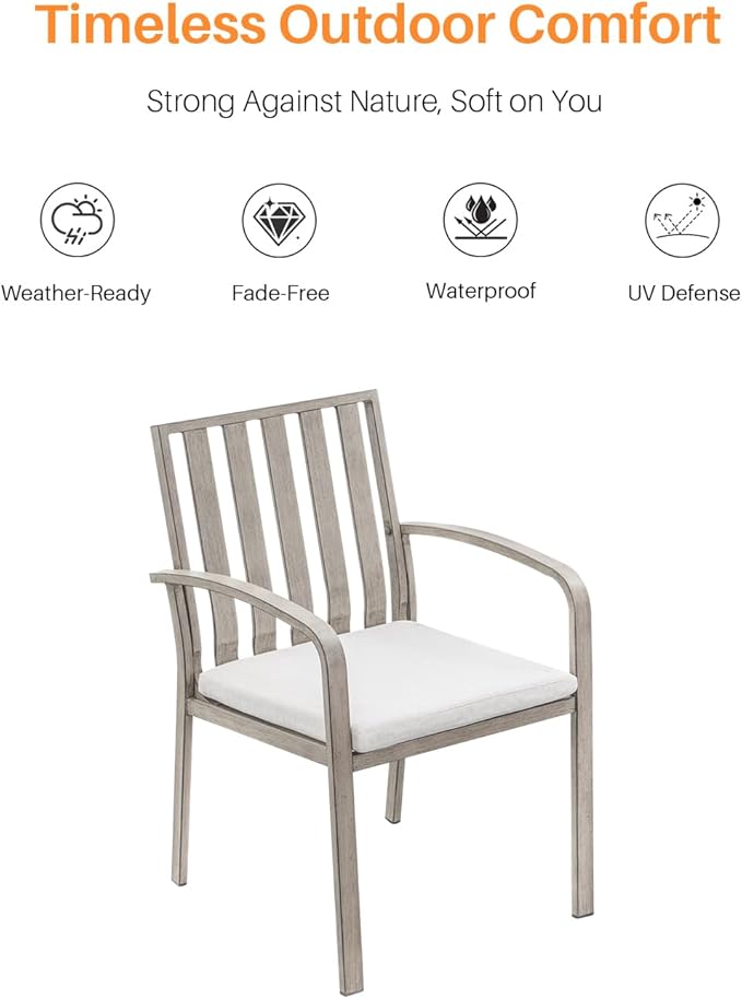 Patio Dining Chairs Set of 2, Aluminum Outdoor Dining Chairs with Thick Cushions, Deep Seating Outdoor Patio Chairs for Table, Sturdy Patio Furniture for Deck, Balcony, Garden, Limed Oak
