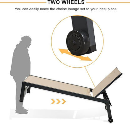 PURPLE LEAF Patio Chaise Lounge Set 4 Pieces Aluminum Outdoor Lounge Chairs with Wheels, Textilene Sunbathing Recliner, Beige