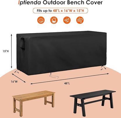 Outdoor Bench Cover for Backless Benches, 48 Inch Patio Bench Covers Waterproof Heavy Duty for Entryway Bench/Garden Benches, Black-48x16x15in