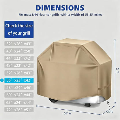 BBQ Gas Grill Cover for Outdoor, Anti-UV, Rip-Proof, 600D Oxford Fade Resistant Material, Barbecue Cover with Hook and Loop Straps & Adjustable Hem Drawstring (Beige, 55”x23”x42”)