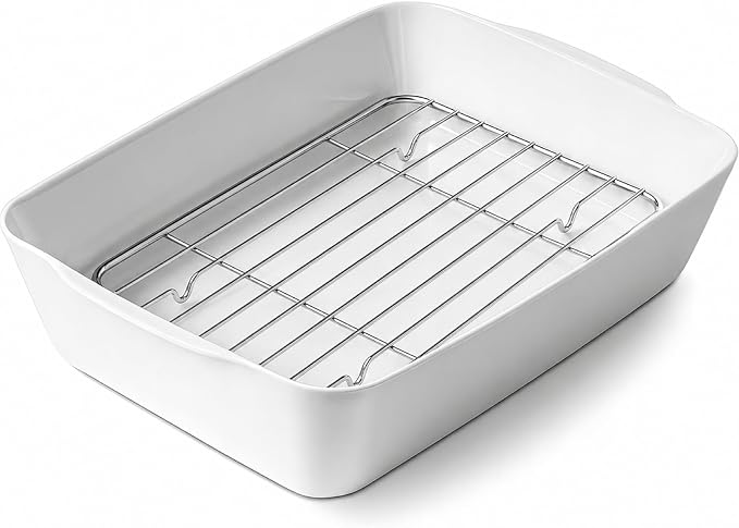 HOMBENE 4.2 QT Deep Ceramic Baking Dish, White Casserole Dish, Lasagna Pan for Oven, Ceramic Baking Pan, Kitchen Decor, Microwave Oven Safe, Dinner, Wedding (10" x 13.9")