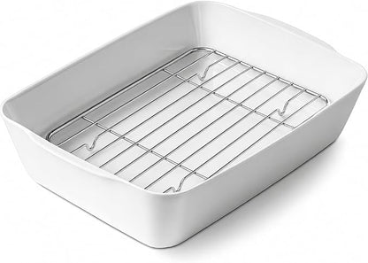 HOMBENE 4.2 QT Deep Ceramic Baking Dish, White Casserole Dish, Lasagna Pan for Oven, Ceramic Baking Pan, Kitchen Decor, Microwave Oven Safe, Dinner, Wedding (10" x 13.9")