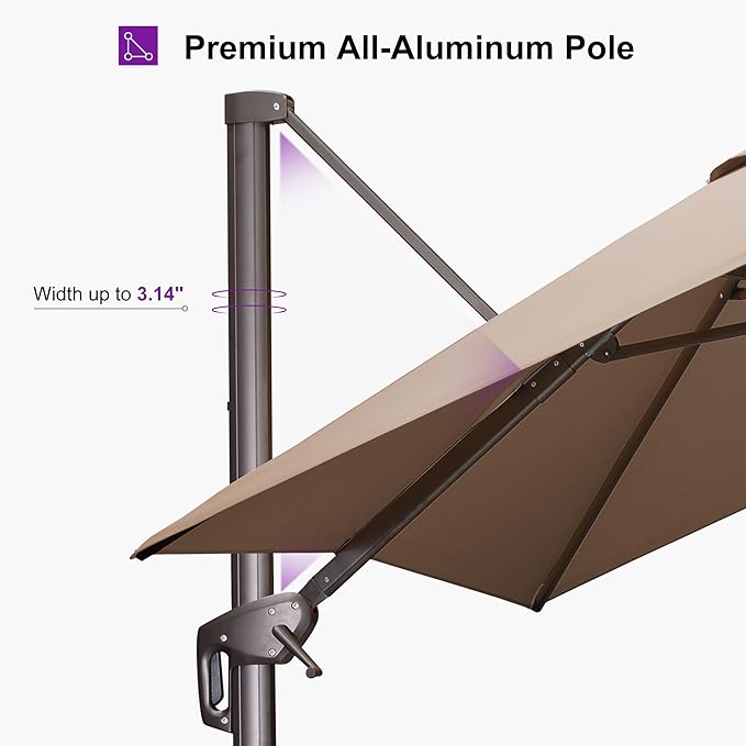 PURPLE LEAF 9X9Ft Patio Umbrella With Base Square Cantilever Umbrella Outdoor with 360° Rotation and Aluminum Offset Hanging for Pool Deck Garden Backyard, Taupe