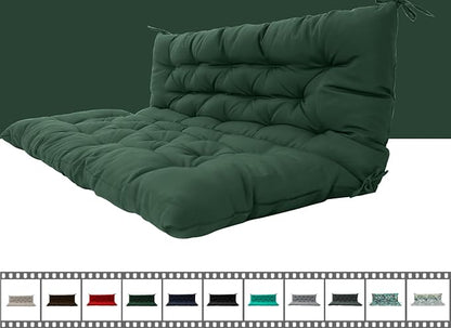 Outdoor Swing Cushions 3 Seater Waterproof, Replacement Bench Cushions for Outdoor Patio Furniture with Backrest, Porch Swing Cushion with Ties for Lawn and Garden (Dark Green, 40x71in)