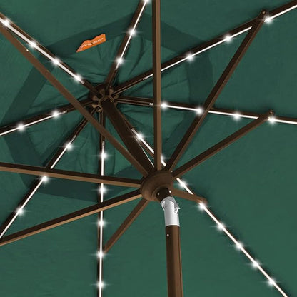 EliteShade USA 10-Year-Non-Fading Solar 9ft Market Umbrella with 80 LED Lights Patio Umbrellas Outdoor Table Umbrella with Ventilation,Forest Green