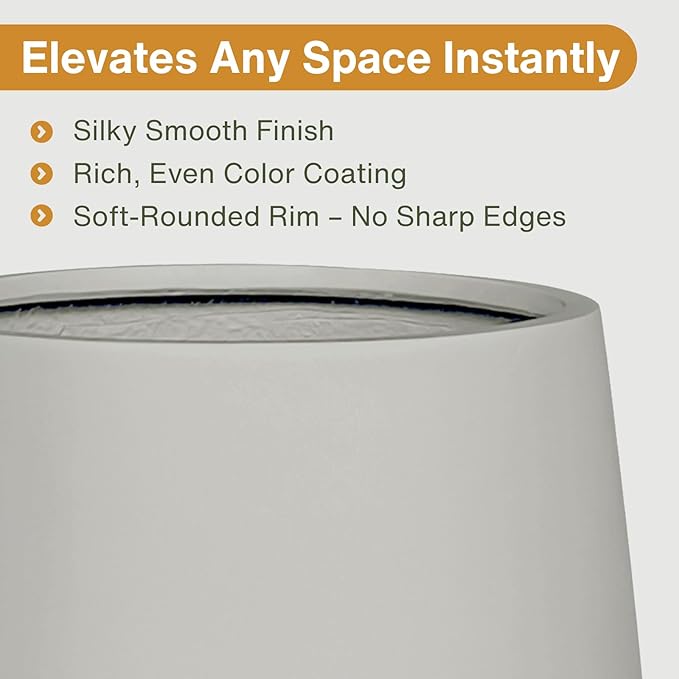 21" H x 19" D Corso Fiberstone Round Tapered Planter, Christmas Tree Planter, Smooth Finishes, Weather Resistant for Indoor & Outdoor Use, 2 Extra Coco Mats (Light Gray, 15" Pot Opening)