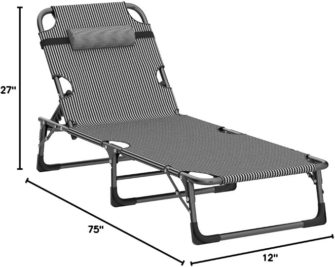 ABORON 4-in-1 Lounge Chair, Padded Cushion, Heavy-Duty 440LB 3-Fold Adjustable Recliner Chaise Chair, No Assembly for Patio, Poolside, Camping, Tanning (1, Quartz Adriatic)