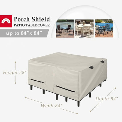 Porch Shield Patio Table Cover - Waterproof Outdoor Dining Table and Chairs Furniture Set Cover Square - 84 x 84 inch, Beige
