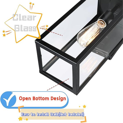 WISBEAM 18 inch Black Outdoor Wall Lantern, Large Size Exterior Porch Sconce Wall Mount, Modern Wall Light for Outside, Black Front Door Lamp with Metal Construction and Clear Glass, 2 Packs