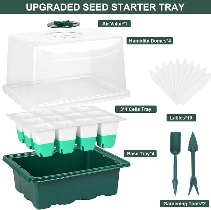Sondiko Silicone Seed Starter Tray, 48 Cell Reusable Seed Starter Kit, Seedling Starter Trays with Humidity Dome, Mini Greenhouse Germination Kit, Perfect for Starting Vegetable, Flower & Herb Seeds