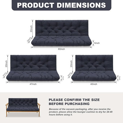Porch Swing Cushions,Outdoor Cushions 3 Seater Replacement with Backrest, Waterproof Thickened Bench Cushion with Ties for Porch, Patio,Outdoor, Backyard and Garden (Navy Blue 40 * 40 in)