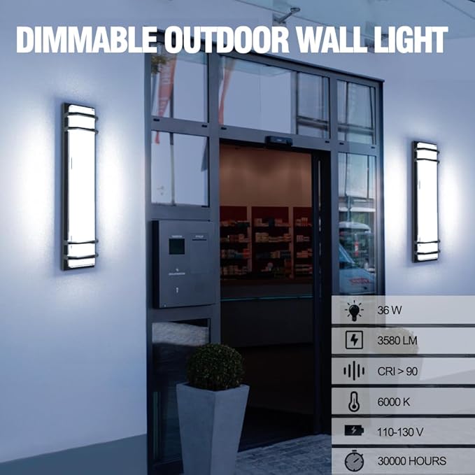 10%-100% Dimmable Outdoor Wall Lights 2Packs, LED 3000k 4500K 6000k Exterior Light Fixture, IP65 Waterproof, Matt Black Wall Lighting for House Porch Patio(2Pack)
