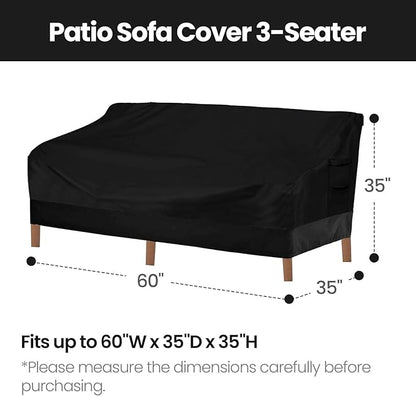 Vailge Heavy Duty Patio Sofa Cover, 100% Waterproof 3-Seater Outdoor Sofa Cover,Lawn Patio Furniture Covers with Air Vent and Handle (Black, 60"Wx35"Dx35" H)
