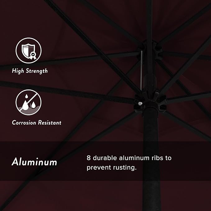 California Umbrella 9' Rd Aluminum Patio Umbrella, Crank Lift, Auto Tilt, Black Finish, 4yr Fade Warranty, Burgundy