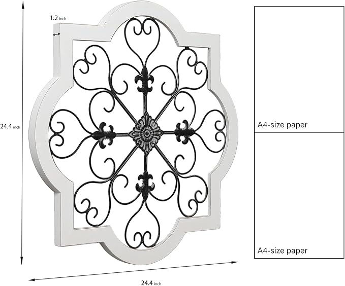 Sintosin Vintage Wrought Iron Wall Decor 24", Hanging Distressed Black and White Rustic Iron Wall Art, Farmhouse Decorative Wood and Metal Wall Decor for Living Room Bedroom Fireplace Hallway