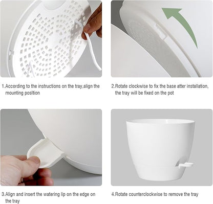 UOUZ Large Self Watering Pots, 12/10/9 Plastic Planters with High Drainage Holes and Deep Reservoir for Indoor Outdoor Garden Plants and Flowers, White