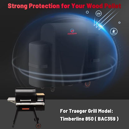 Comnova Grill Cover for Traeger Timberline 850 - Premium Wood Pellet Smoker Cover for Traeger Waterproof & Heavy Duty, 600D Pellet BBQ Accessory for Treager Timberline 850 Grills (BAC359)