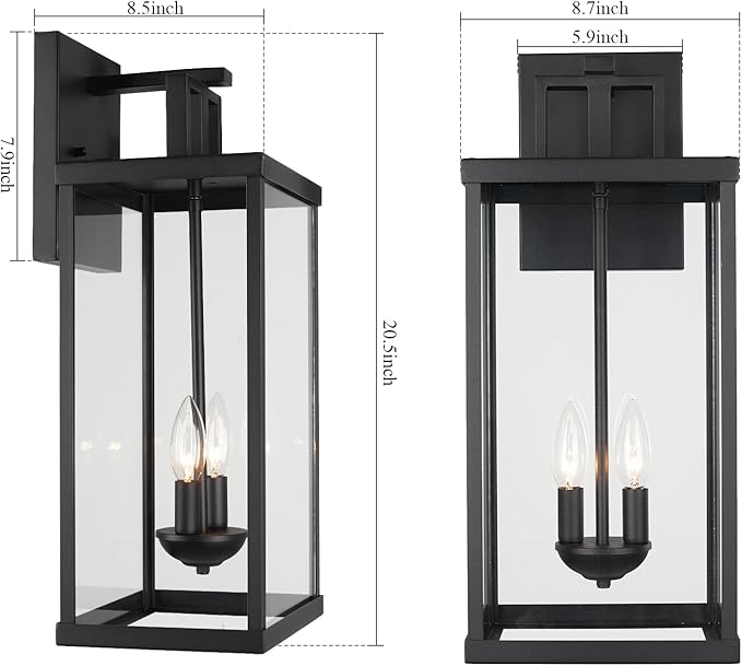 Outdoor Lantern, 21 Inch Exterior Waterproof Wall Sconce Light Fixture, Black Front Porch Light with Clear Glass, Modern Outside Lamp for Patio Doorway