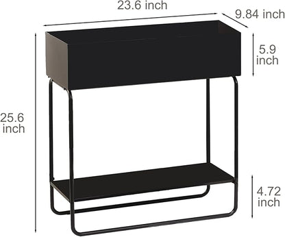 Metal Raised Garden Bed, 23.6W x 9.8D x 25.6H inches, with Storage Shelf, Powder Coated Planter Box, Floor Standing, Indoor and Outdoor