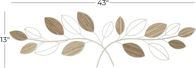 Deco 79 Metal Leaf Home Wall Decor Wall Sculpture, Wall Art 43" x 1" x 13", Brown