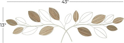 Deco 79 Metal Leaf Home Wall Decor Wall Sculpture, Wall Art 43" x 1" x 13", Brown