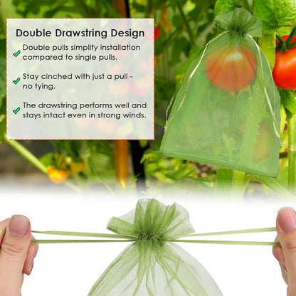 Shintop 100PCS Fruit Protection Bags, 7x10 Inch Green Mesh Fruit Tree Bags Drawstring Garden Netting Cover Pest Barrier for Apples, Mango, Tomatoes