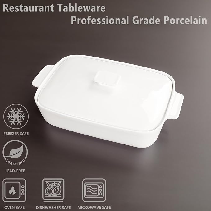10" x 7" Casserole Dish 1.7 Quart Ceramic Bakeware Set with Lids, Chip and Crack Resistant Ceramic Casserole Dish with Handle 11.6 In, Microwave, Dishwasher, Oven, Freezer and Fridge Safe