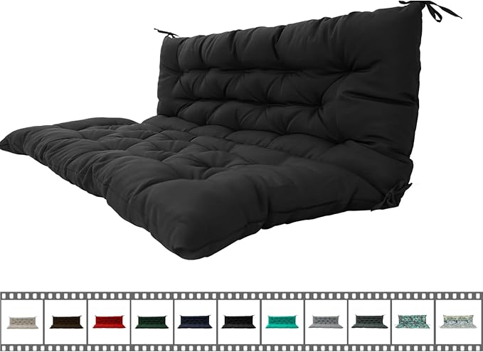 Outdoor Swing Cushions 3 Seater Waterproof, Replacement Bench Cushions for Outdoor Patio Furniture with Backrest, Porch Swing Cushion with Ties for Lawn and Garden (Black, 40x71in)