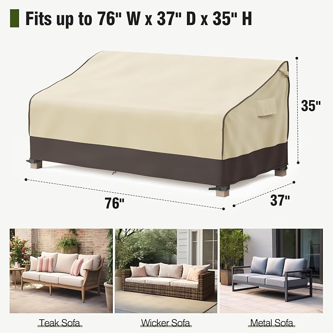 MR.COVER Outdoor Couch Cover Waterproof, Patio Furniture Covers for 3-Seater Couch, Heavy Duty Patio Couch Sofa Covers, Fits up to 76" W x 37" D x 35" H, Moisture-Proof & UV-Protection, Brown & Khaki