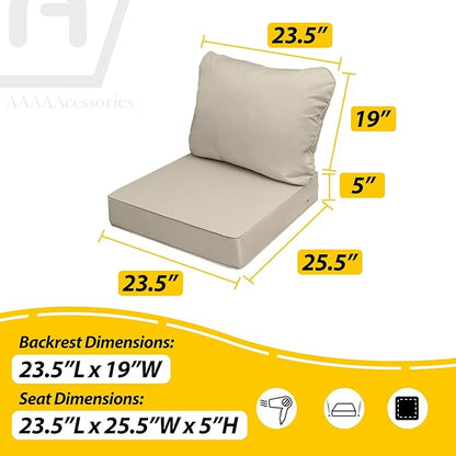 AAAAAcessories Outdoor Seat Cushions for Chairs, Fade-Resistant, Waterproof Patio Furniture Replacement Cushions, 23.5" x 25.5" x 5" + 23.5" x 19", Beige