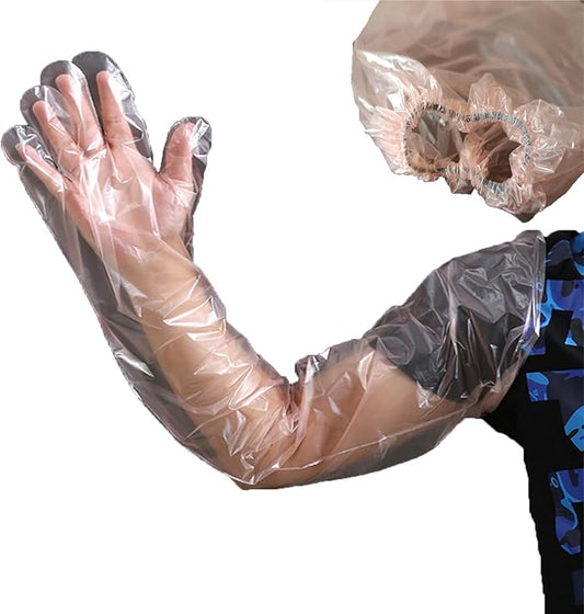 50pcs Disposable Long Plastic Gloves Veterinary Insemination Rectal Gloves Field Dressing Cleaning Household 35 inch Length Full Arm Long Sleeve for Non-Contact Work
