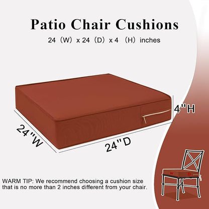 Outdoor Chair Cushions 24x24x4 Inch, Waterproof Spice Patio Furniture Cushions Set of 2 with Ties & Handle, 3 Year Color Fastness Square Replacement Seat Cushions for Sofa, Couch