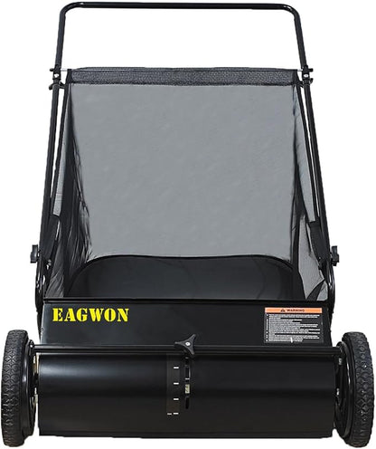 Push Lawn Sweeper, 26-Inch Width, 7 Cu. Ft. Hopper Capacity, 4 Spinning Brushes, Adjustable Height, Durable Steel Frame with Rubber Wheels, Ideal for Leaves and Grass