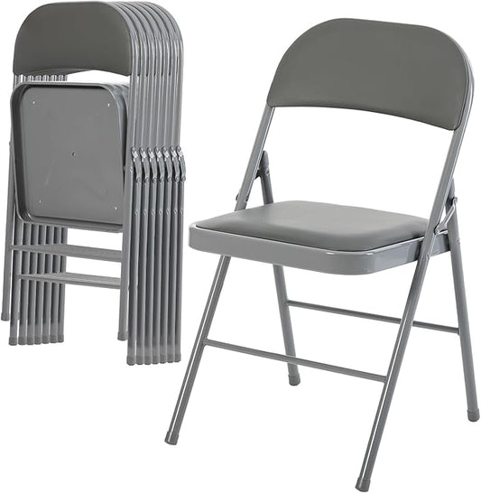 DUMOS 8 Pack Folding Chairs with Padded Cushion and Back - PU Leather Stackable Portable Dining Chairs Set, for Home and Office, Conference, Wedding, Party, Patio, Garden, for Indoor Outdoor, Grey