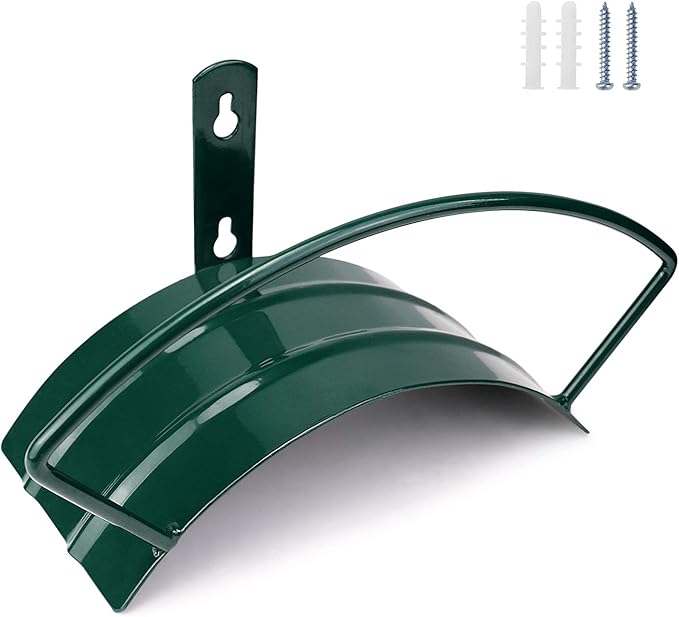 Eastrans Deluxe Wall Mount Garden Hose Hanger Duty Metal Hose Holder Easily Holds 125 3/4’’ Hose Solid Steel Extra Bracing Forest Green