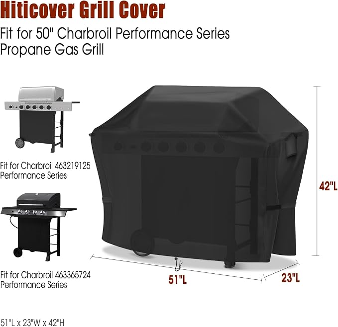 Grill Cover for 51 Inch Charbroil 463219125 Performance Series Griddle, Waterproof Outdoor Griddle Cover for Char Broil 4-5 Burner Propane Gas Grill - 51 x 23 x 42 Inch