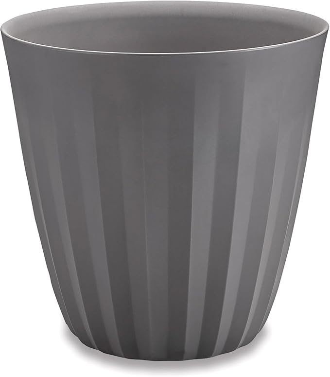 Crescent Garden Pleat Modern Decorative Planter, Indoor/Outdoor Pot, Resin Planter with Drain Hole - 15" W x 15" H (Slate Grey)