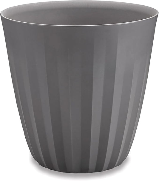 Crescent Garden Pleat Modern Decorative Planter, Indoor/Outdoor Pot, Resin Planter with Drain Hole - 15" W x 15" H (Slate Grey)