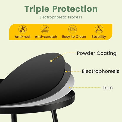 danpinera Outdoor Side Tables, Weather Resistant Steel, Small Round End Table for Patio Yard Balcony Garden Bedside Black