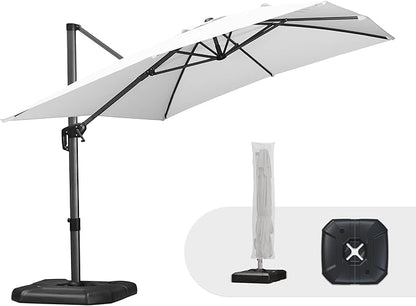 PURPLE LEAF 9'×11.5' Cantilever Patio Umbrella with Base Rectangle Offset Outdoor Umbrella Cover with Zipper for Garden Deck Pool White