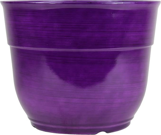 Garden Elements Indoor/Outdoor Glazed Brushed Happy Plastic Planter, Large, Dark Purple, 15" (Pack of 2)