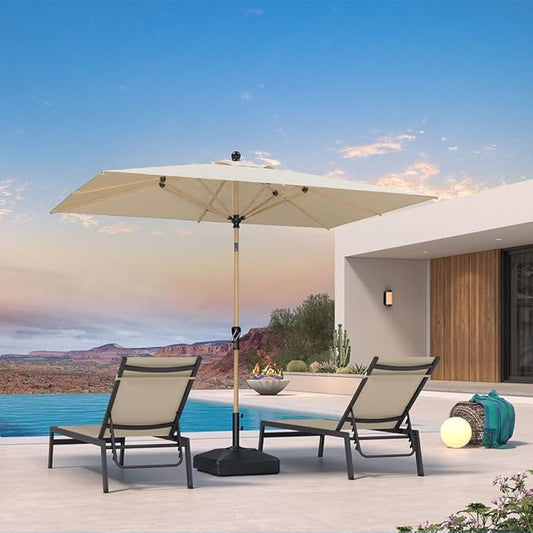 PURPLE LEAF 6' x 9' Market Umbrella Outdoor Table Umbrella Aluminum Patio Umbrella with Push Button Tilt & 8 Sturdy Ribs and Crank Rectangular Sun Umbrella for Pool Backyard Beach, Beige