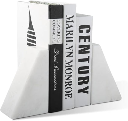 Karibiber Marble Book Ends Decorative, Unique Bookends for Shelves, White Stone Bookends Holds Heavy Books, Weighted Book Holder Stopper for Home Office Desk Bookshelf Decoration, Set of 2