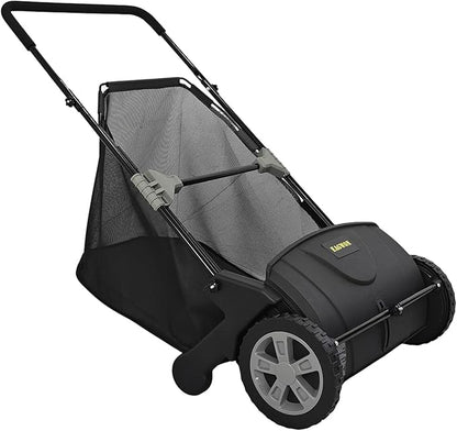 Push Lawn Sweeper, 21-Inch Width, 3.5 Cu. Ft. Hopper Capacity, 4 Spinning Brushes, Adjustable Height, Durable Steel Frame with Rubber Wheels, Black