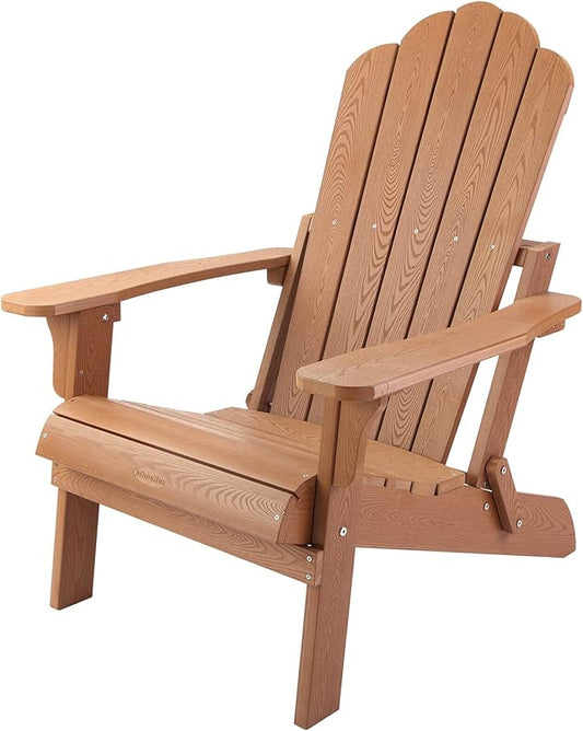 hOmeHua Folding Adirondack Chair, HIPS Foldable Adirondack Chairs Weather Resistant, Plastic Outdoor Chair for Patio, Backyard Deck, Fire Pit Lawn Porch (Wood Color)