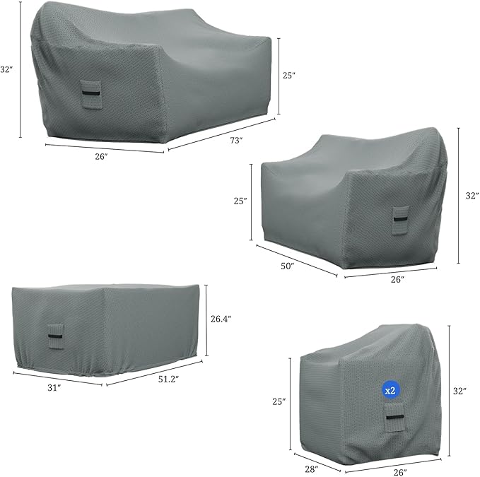 Covers & All Patio Furniture Cover, 5 Piece Outdoor Furniture Covers, Water-Repellent UV & Weather-Resistant Covers for Sofa, Loveseat, Chairs & Coffee Table