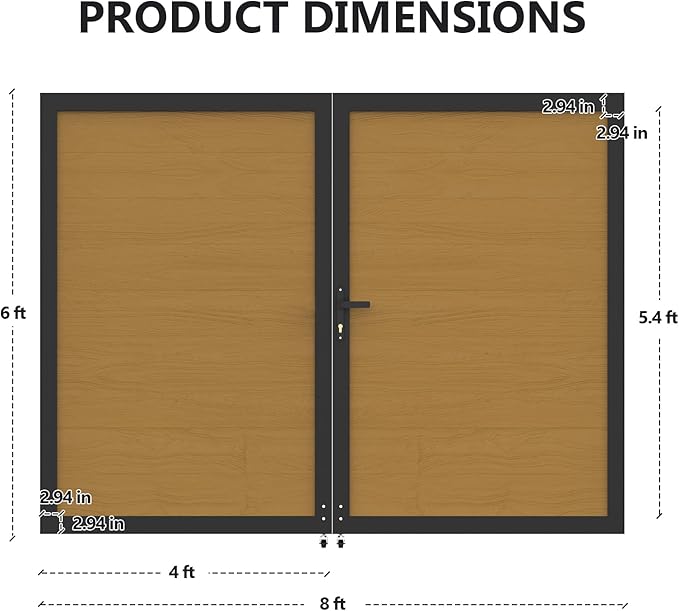 Wood Plastic Privacy Double Fence Gate 6ft(H) x 8ft(W), Metal Frame with Knob Kits, Durable Composite Outdoor Gate,Yellow Teak